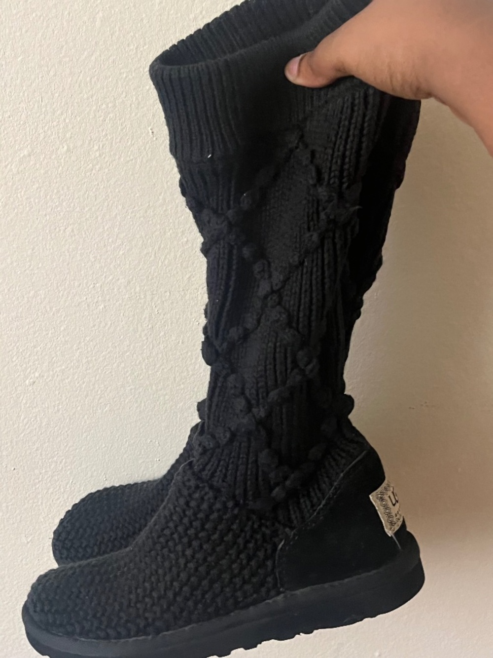 UGG Australian Black Classic Argyle Knit Sweater Tall Boots Size 5